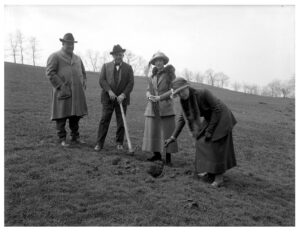 Mrs. Lawrence, second from right, planting an American Elm in Schenley Park on April 17, 1923. Credit: Pittsburgh City Photographer Collection