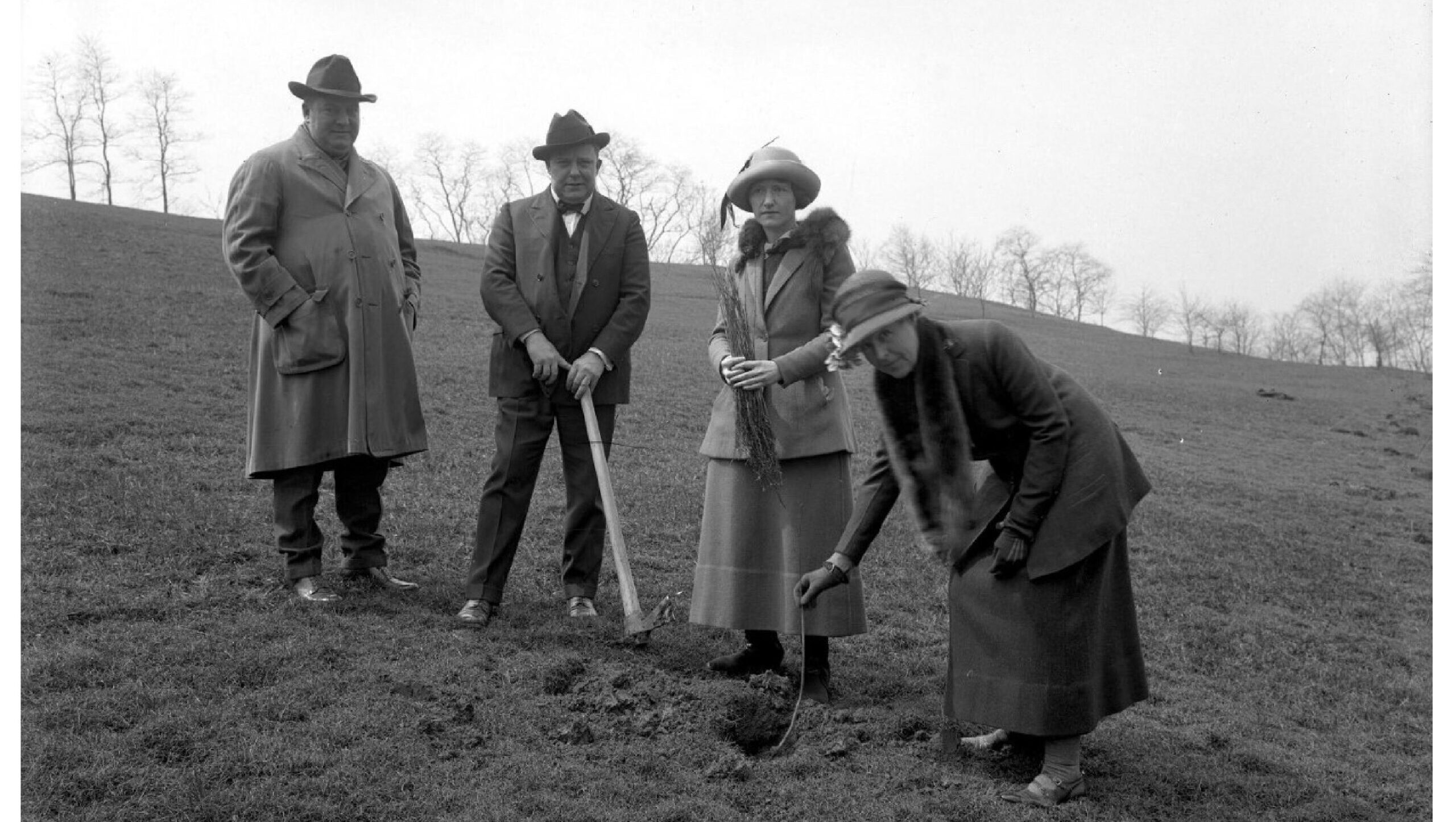 Mrs. Lawrence, second from right, planting an American Elm in Schenley Park on April 17, 1923. Credit: Pittsburgh City Photographer Collection