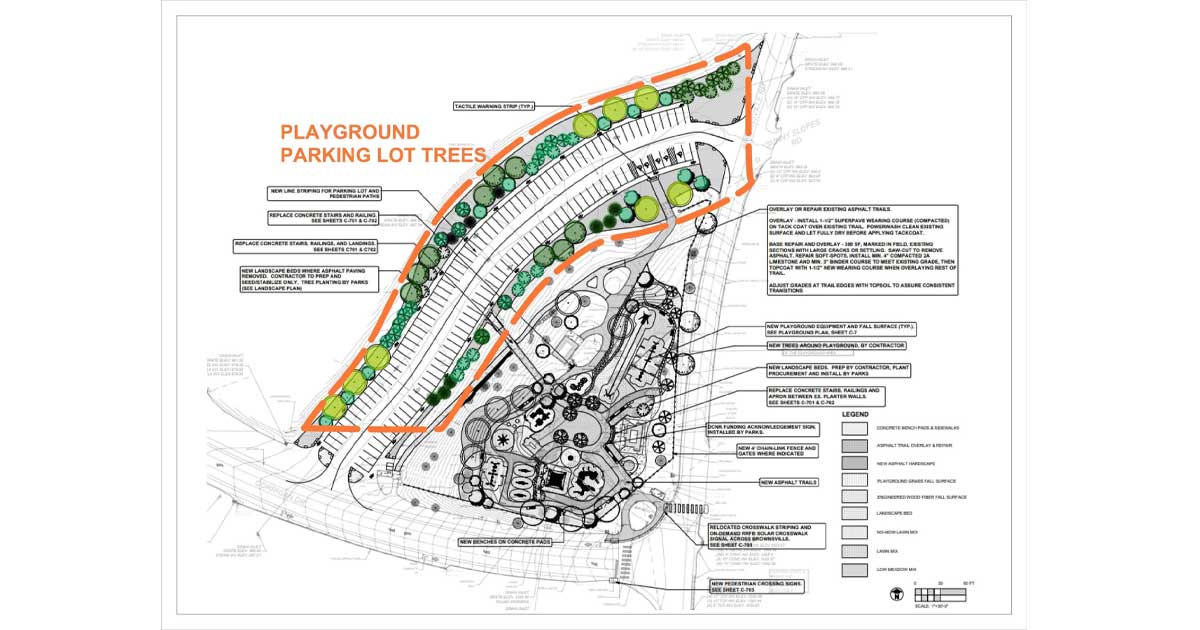 Map of playground and plantings