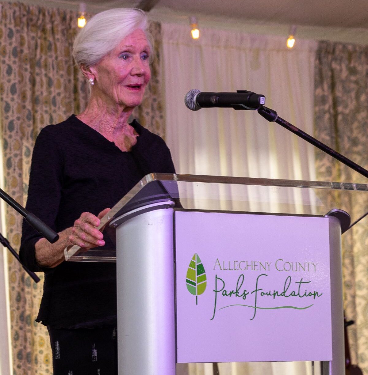 Woman giving a speech at a podium